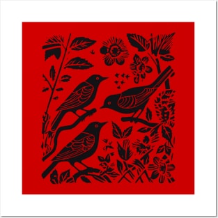 Lino Cut Birds Posters and Art